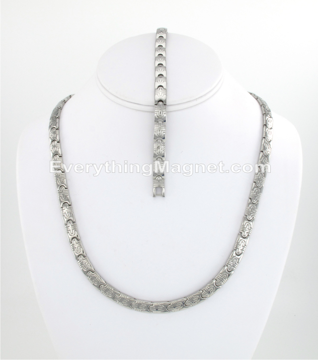 Magnetic Stainless Steel Necklace (18 1/2) Bracelet Set - SSNBW134S