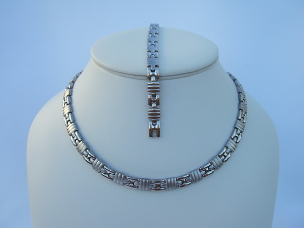 Stainless Steel Necklace(18 3/8 inch) Bracelet Sets - SSNBW42S