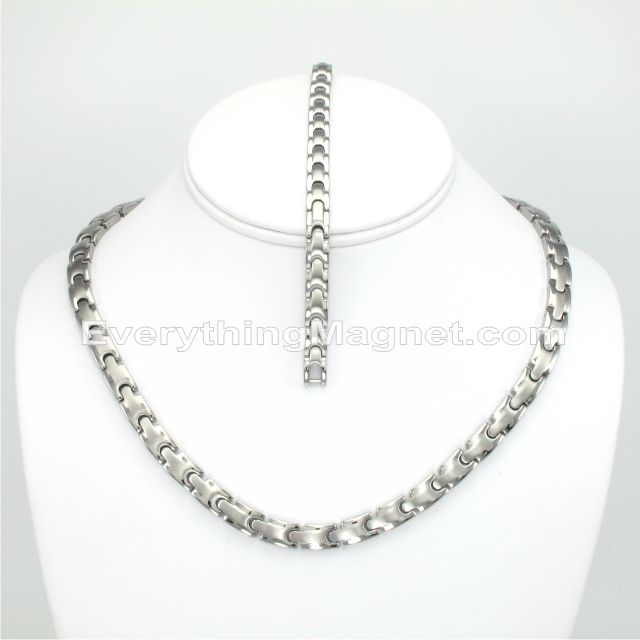 Magnetic Stainless Steel Necklace(18 inch) Bracelet Set - SSNBW45S