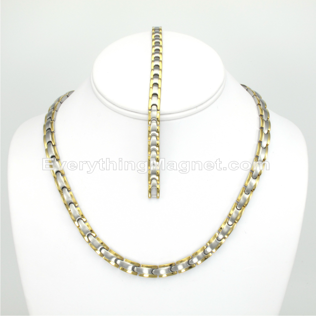 Magnetic Stainless Steel Necklace(18 inch) Bracelet Set - SSNBW45T