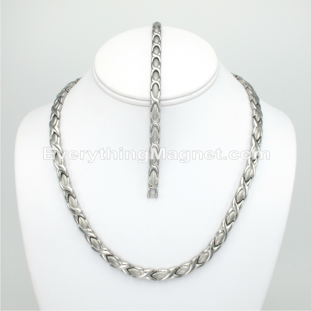 Magnetic Stainless Steel Necklace(18 1/2 inch) Bracelet Set – SSNBW49S
