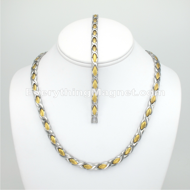 Magnetic Stainless Steel Necklace(18 1/2 inch) Bracelet Set – SSNBW49T1