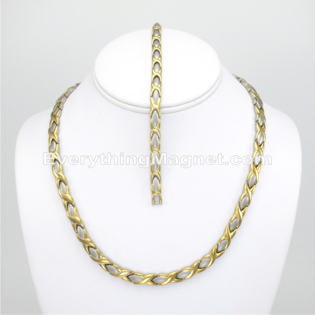 Magnetic Stainless Steel Necklace(18 1/2 inch) Bracelet Set – SSNBW49T2