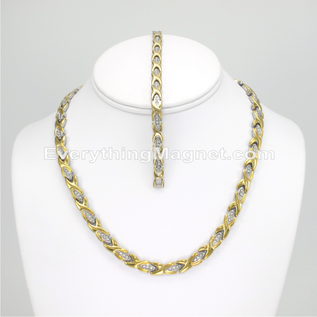 Magnetic Stainless Steel Necklace(18 5/8 inch) Bracelet Set – SSNBW49TCZ