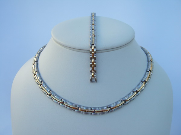 Stainless Steel Necklace(17 3/4 inch) Bracelet Sets - SSNBW67T2