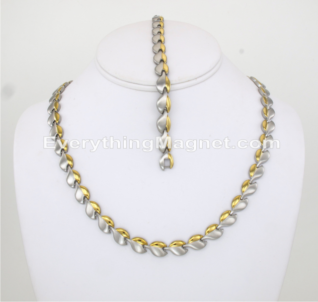 Magnetic Stainless Steel Necklace(19 inch) Bracelet Set - SSNBW90T