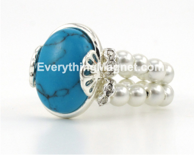Magnetic Double Loop Hematite Ring - Turquoise Gemstone - WBDR1