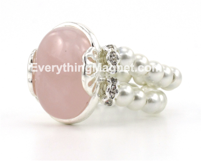White Magnetic Double Loop Hematite Ring - Rose Quartz Gemstone - WBDR2