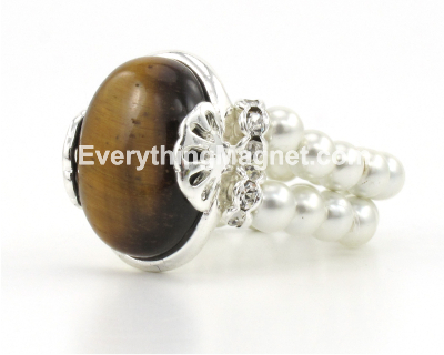 White Magnetic Double Loop Hematite Ring - Tiger's Eye - WBDR7